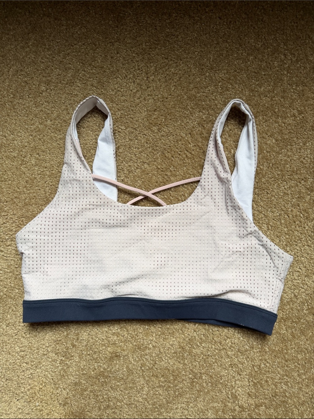 Lorna Jane Light Pink Mesh Sports Bra with navy Band